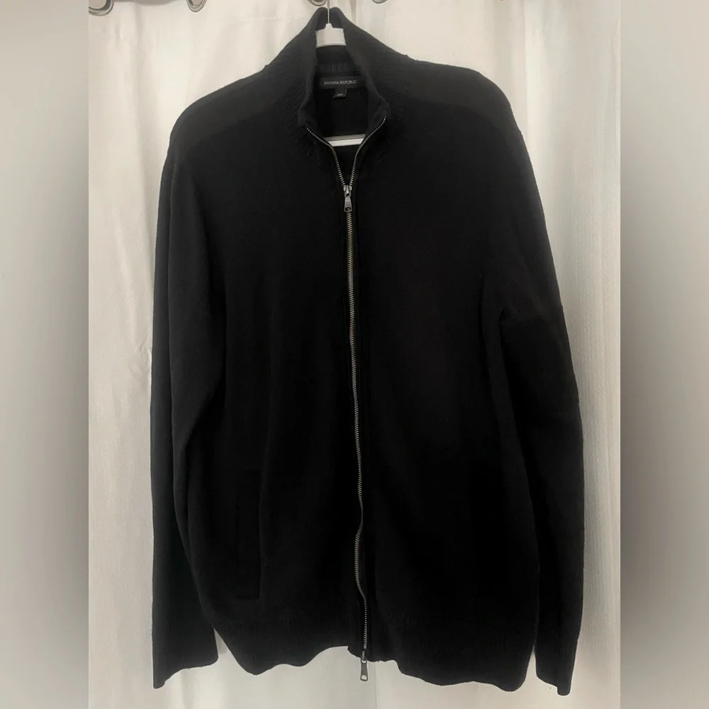 Banana Republic Men's Black Zip-Up Sweater XL